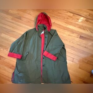 Dianne Von Furstenberg Vintage 1980s Olive/Red Over sized hooded Trench Coat